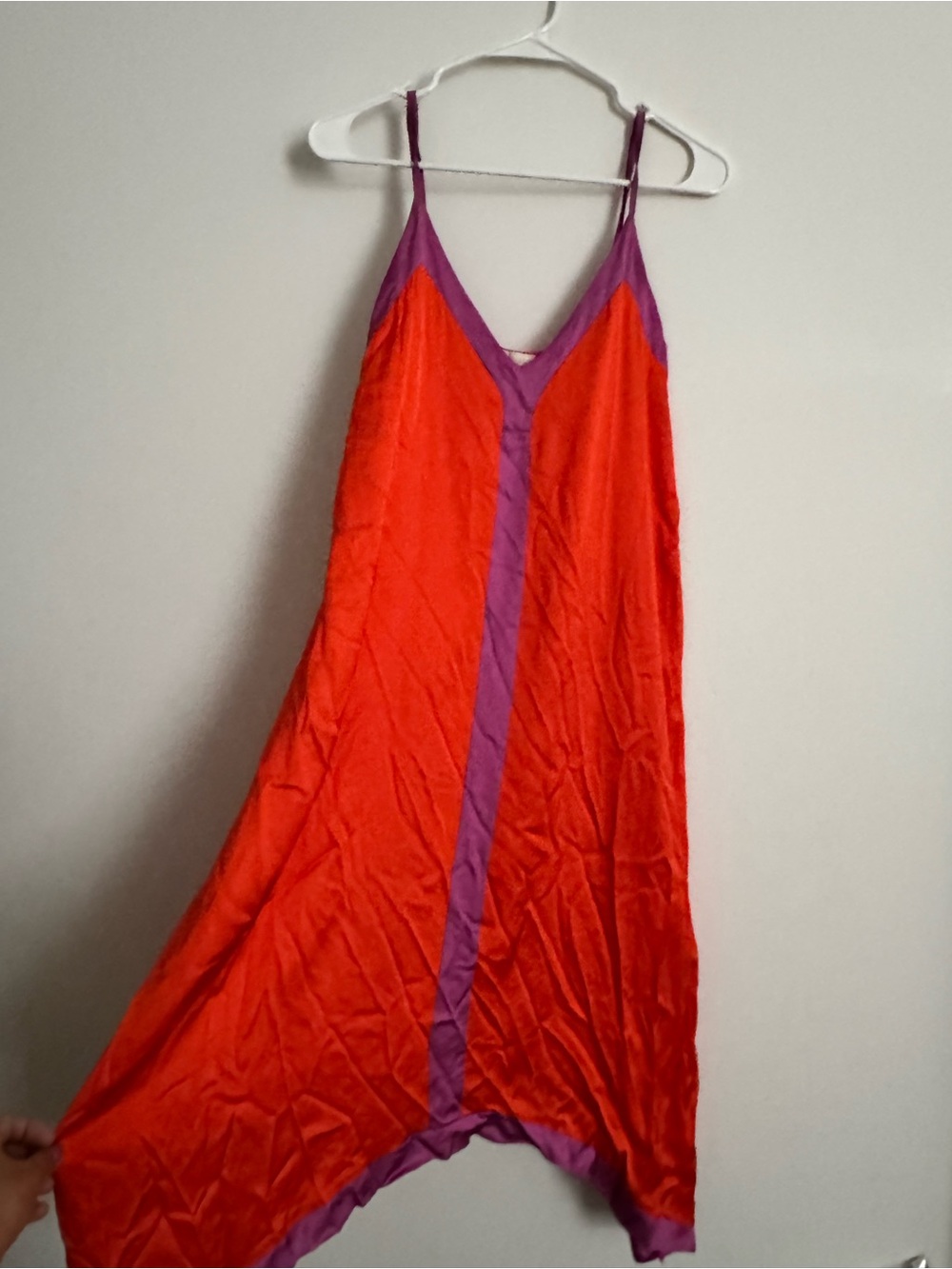 Red Slip Dress with Purple Trim